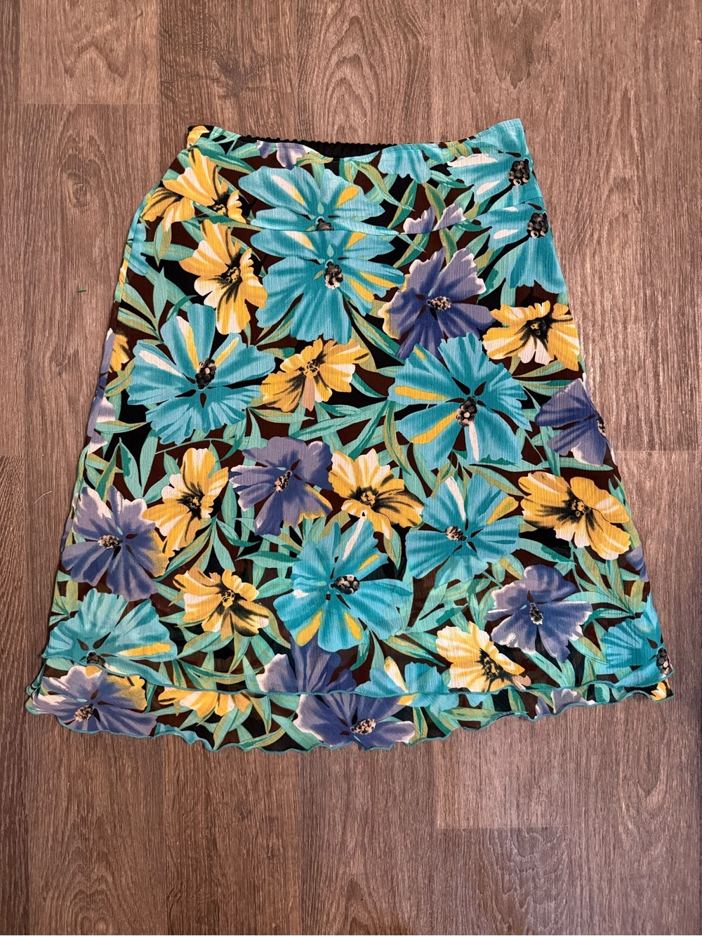 Requirements Floral A-Line Skirt in Turquoise, Yellow & Blue
